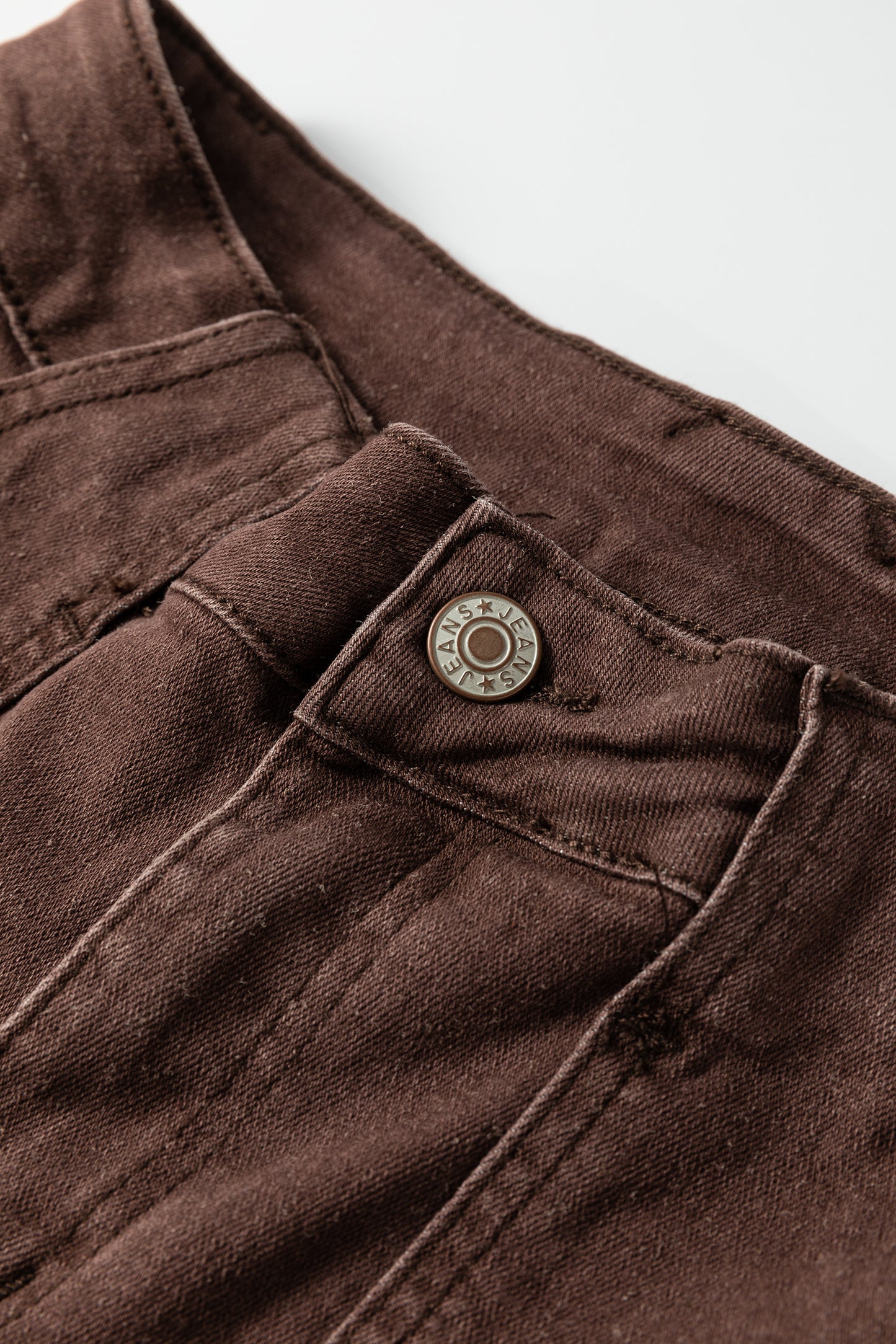 Dark Brown Retro Washed Patch Pocket Wide Leg Loose Jeans - Cowaa