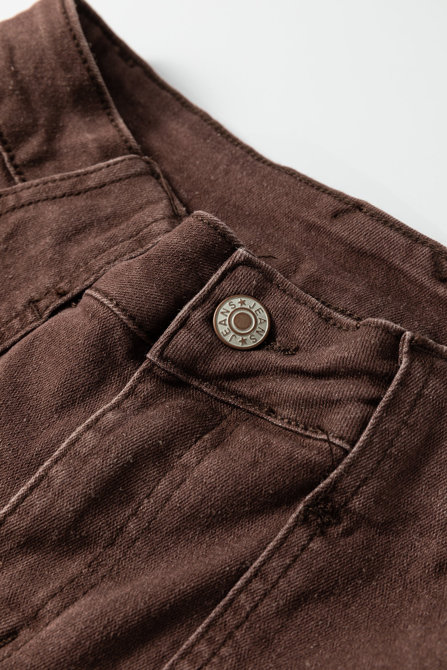 Dark Brown Retro Washed Patch Pocket Wide Leg Loose Jeans - Cowaa