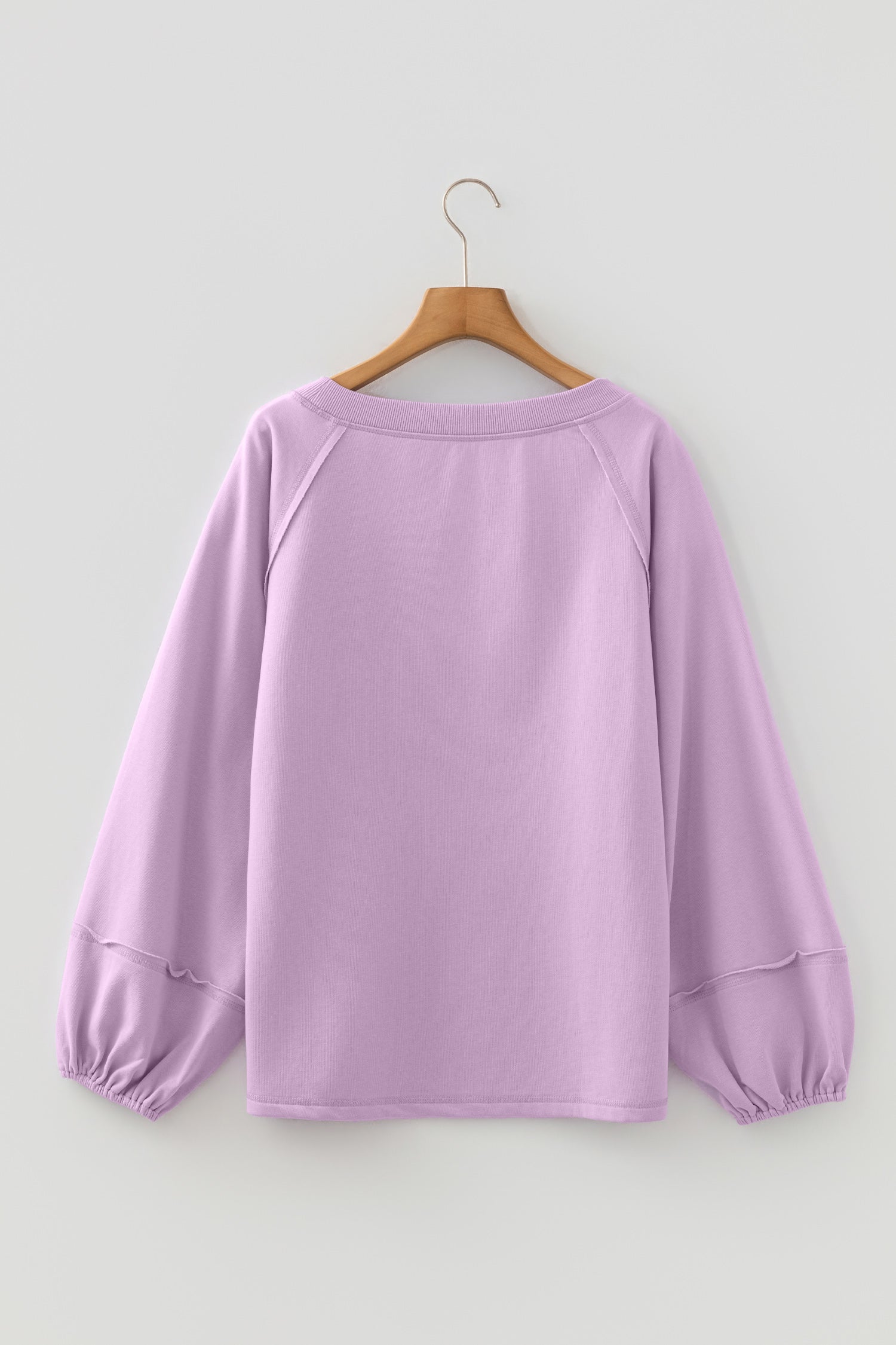 Orchid Petal Solid Color Raw Seam Patchwork Baggy Sweatshirt - Cowaa
