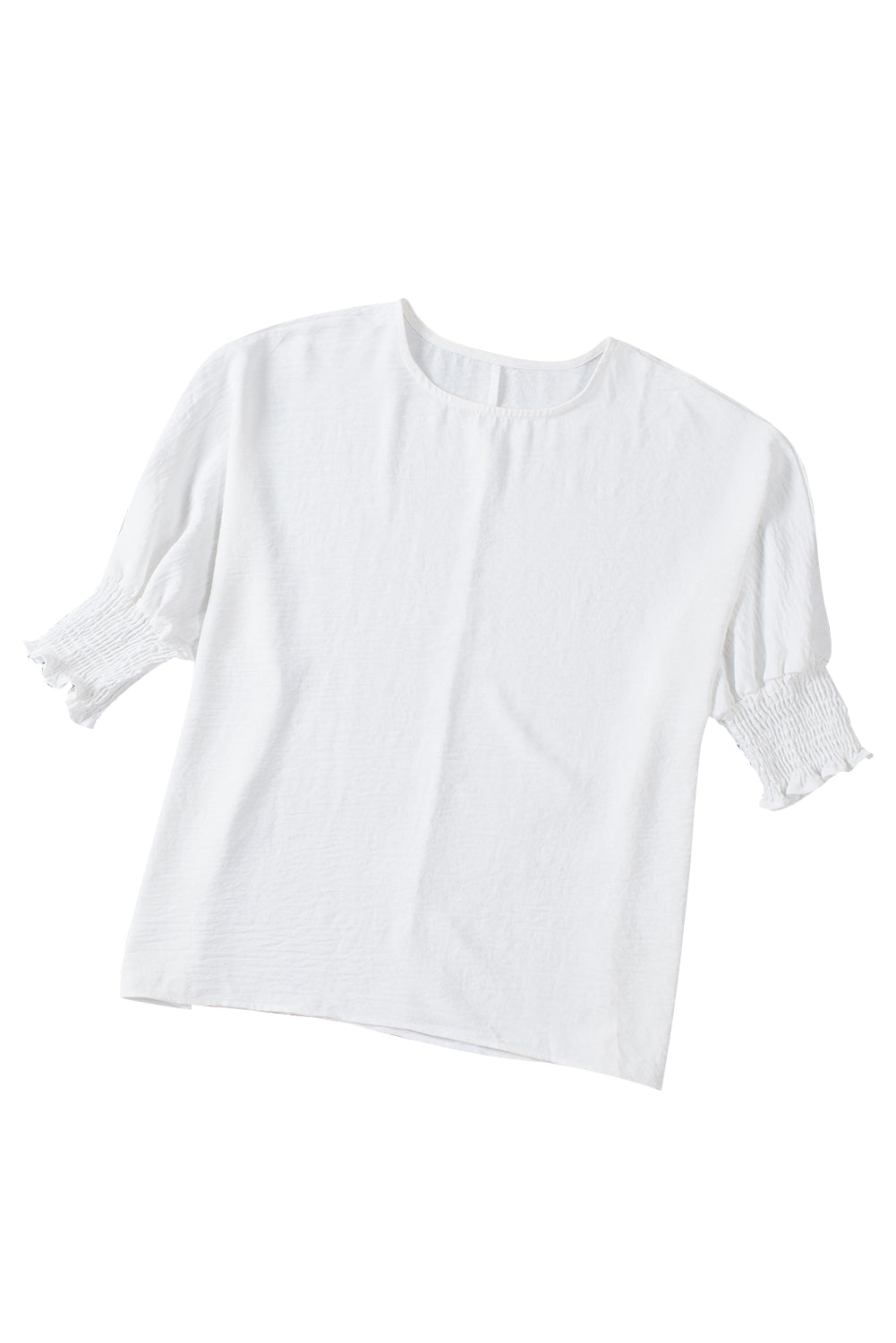 Apricot Solid Casual Smocked Cuffs Batwing Sleeve Blouse - Cowaa