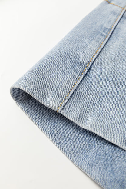 Beau Blue Mid Rise Pearl Embellished Split Wide Leg Jeans