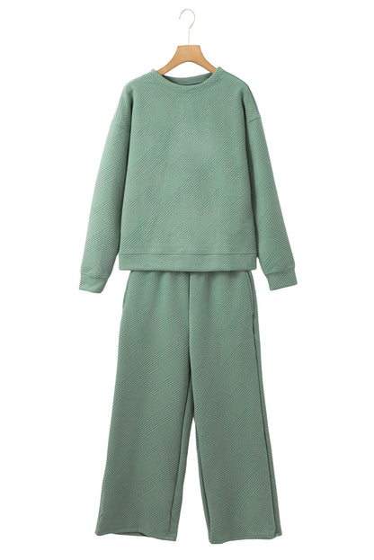 Strawberry Pink Textured Loose Slouchy Long Sleeve Top and Pants Set - Cowaa
