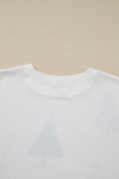 White Christmas Tree Long Sleeve Top and Shorts Pajama Set - Cowaa