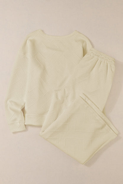 Strawberry Pink Textured Loose Slouchy Long Sleeve Top and Pants Set - Cowaa