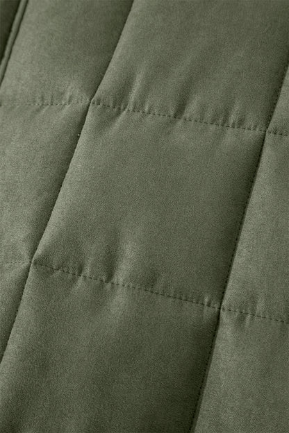 Green Zip-Up Pocket Quilted Jacket - Cowaa