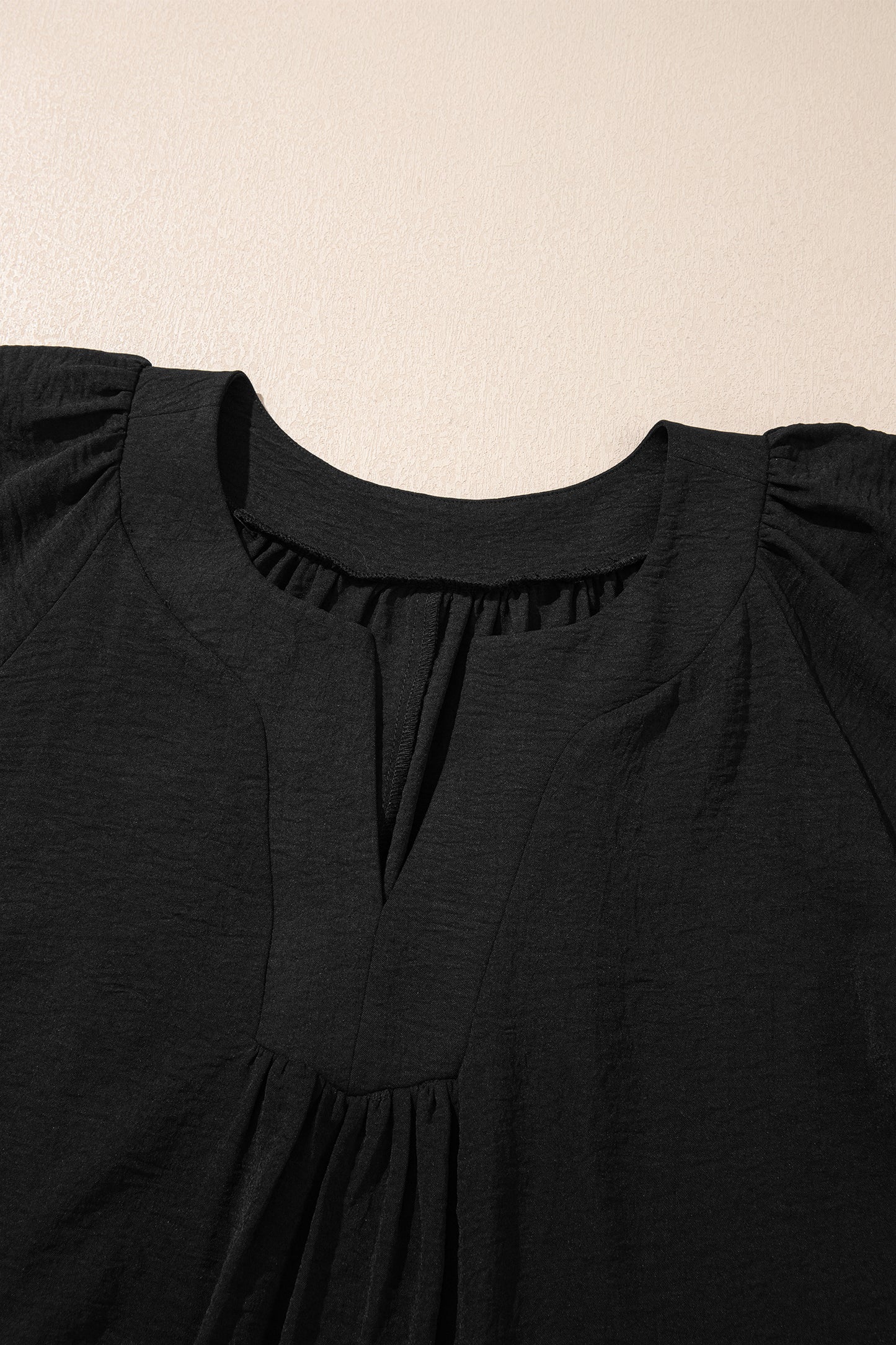 Black Plus Size Solid Color Notched Neck Short Sleeve Loose Dress - Cowaa