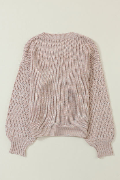 Parchment Chunky Knit Sleeve Drop Shoulder Sweater - Cowaa