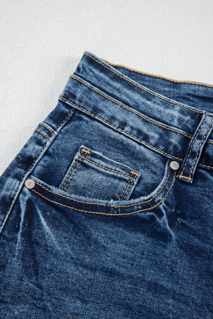 Sail Blue Acid Wash Pocket Detail Flare Jeans