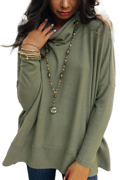 Cowl Neck Loose Fit Tunic Long Sleeve Top - Cowaa