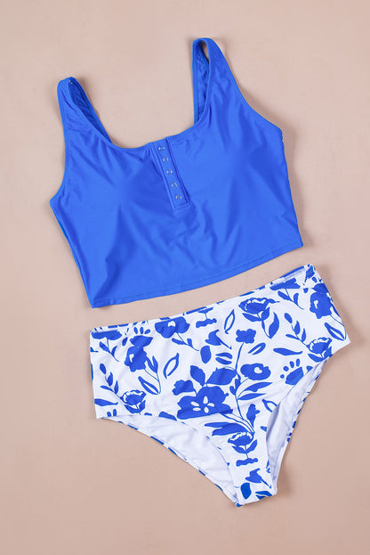 Cheetah Square Neck Sleeveless Leopard Print Tankini Set - Cowaa