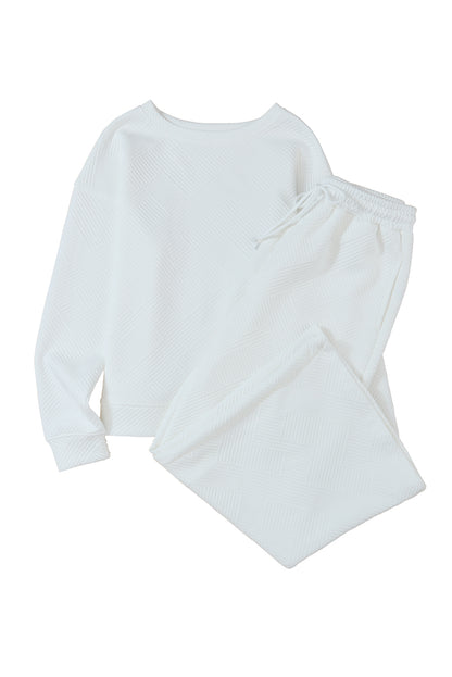 Strawberry Pink Textured Loose Slouchy Long Sleeve Top and Pants Set - Cowaa