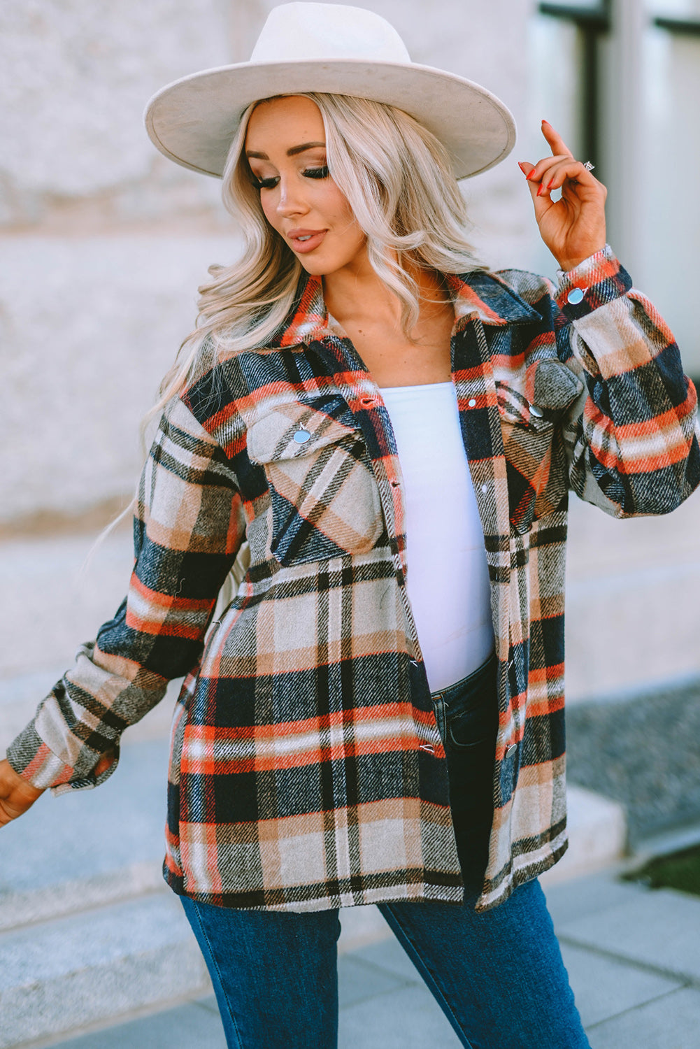 Plaid Button Front Pocket Shirt Shacket - Cowaa
