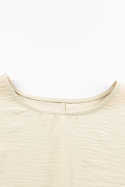 Apricot Solid Casual Smocked Cuffs Batwing Sleeve Blouse - Cowaa