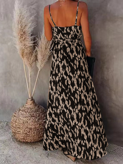 Printed Maxi Dress w/ Skinny Straps - Cowaa