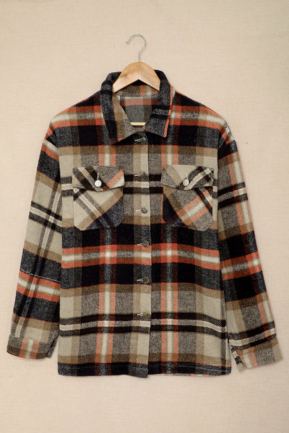 Plaid Button Front Pocket Shirt Shacket - Cowaa