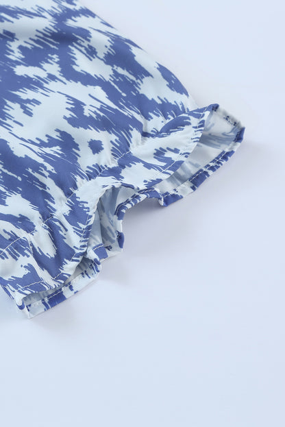 Sky Blue Geometric Print Casual V Neck Maxi Dress - Cowaa