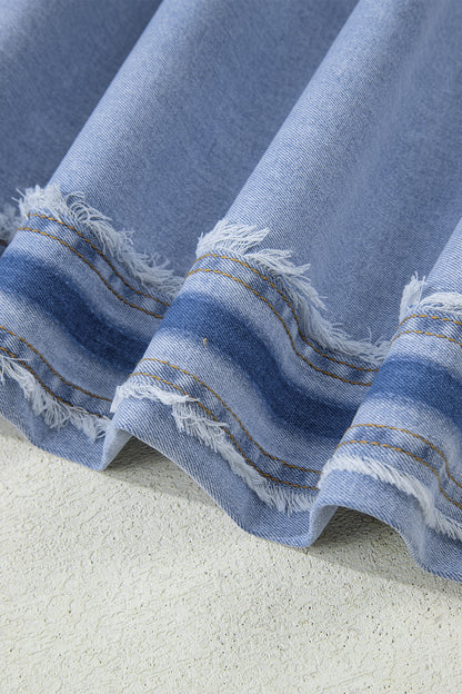 Beau Blue Contrast Stripe Frayed Side Panel Patchwork Shift Jeans - Cowaa