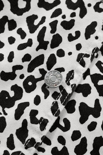 Brown Leopard Print Button Overlap Denim Shorts