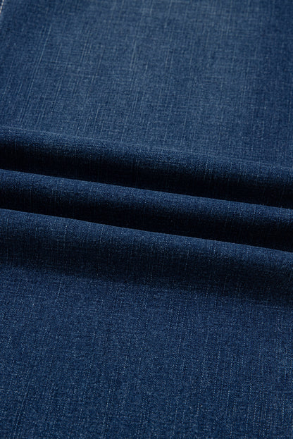 Sail Blue Stitched Waist Detail Loose Cuffed Jeans