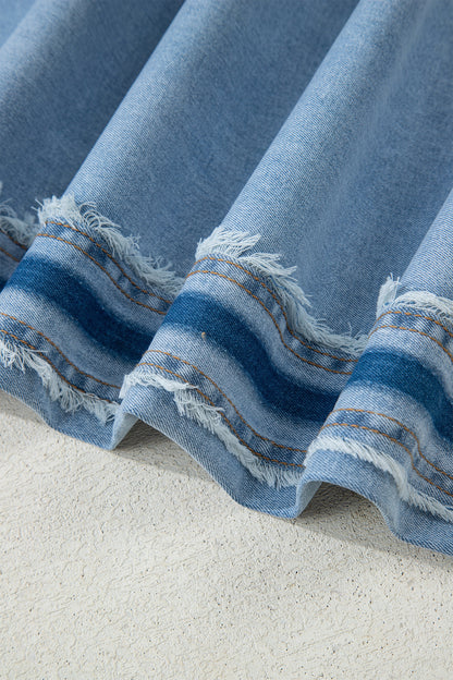 Beau Blue Contrast Stripe Frayed Side Panel Patchwork Shift Jeans