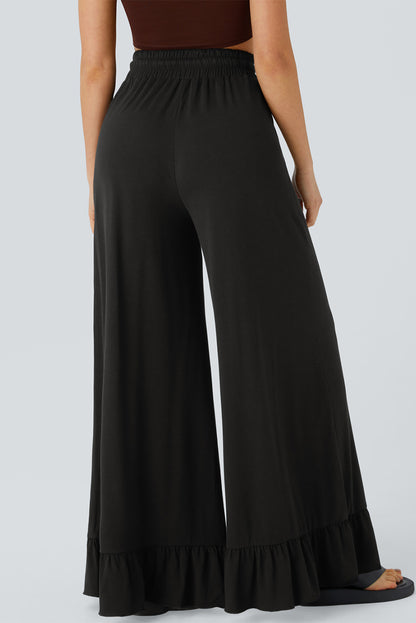 Dune Solid Color Ruffle Hem Wide Leg Pants - Cowaa