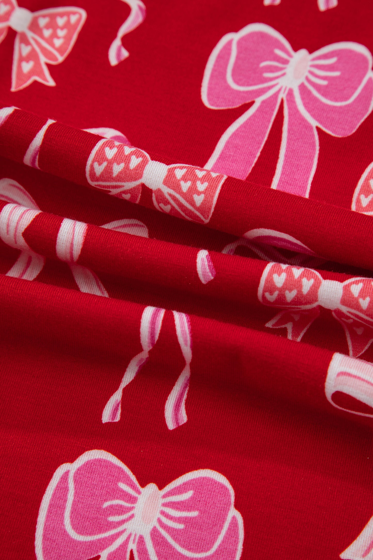 Red Sweet Bow Print Ruffled Short Sleeve Shirt Shorts 2pcs Pajama Set - Cowaa