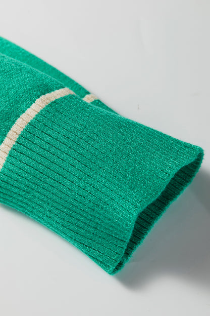 Sea Green Contrast Detail Drop Shoulder Baggy Sweater