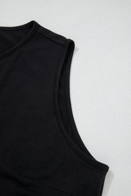 Black Plus Size Solid Color Bow Tie Peplum Tank Top - Cowaa