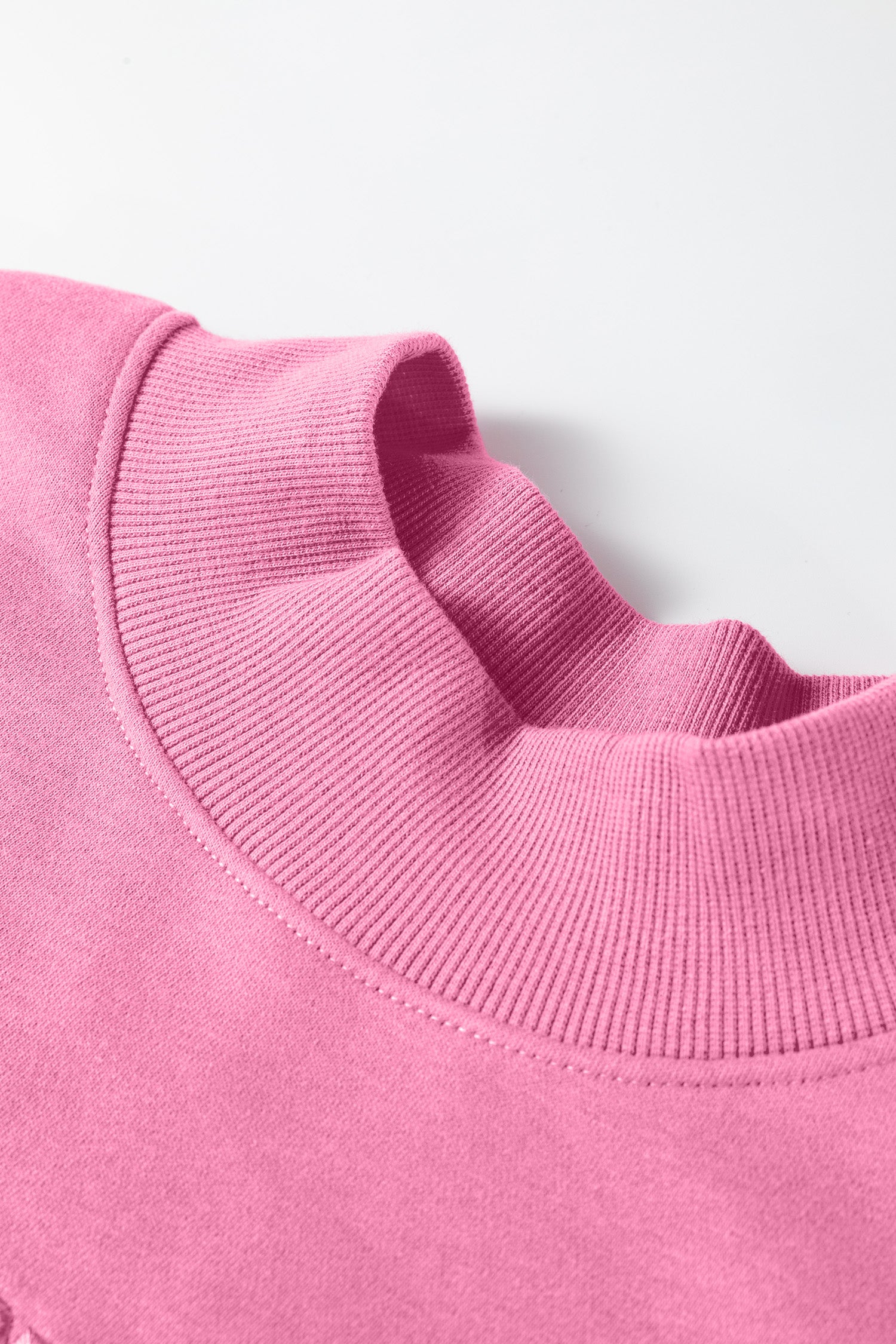 Bright Pink Oversize Blessed Embroidered Mock Neck Sweatshirt - Cowaa