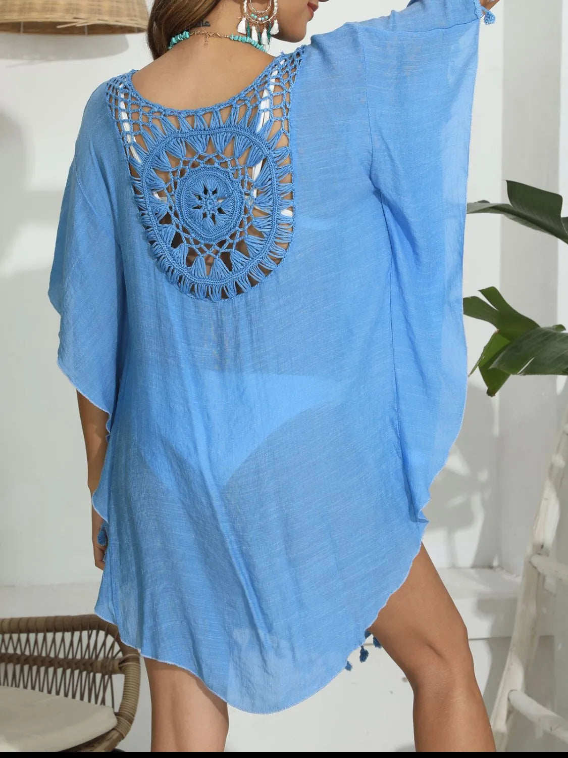 Tassel Crochet Round Neck Cover-Up.