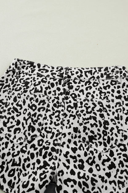 Brown Leopard Print Button Overlap Denim Shorts