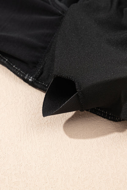 Black Ric Rac Trim Contrasted Patchwork Cutout One Piece Swimsuit - Cowaa