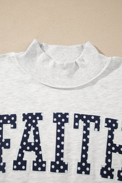 Gray High Neck Polka Dot Slogan Printed Baggy Sweatshirt
