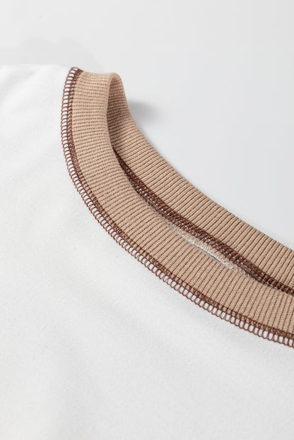 Brown Stripe Colorblock Patchwork Contrast Stitching Oversize Sweatshirt - Cowaa