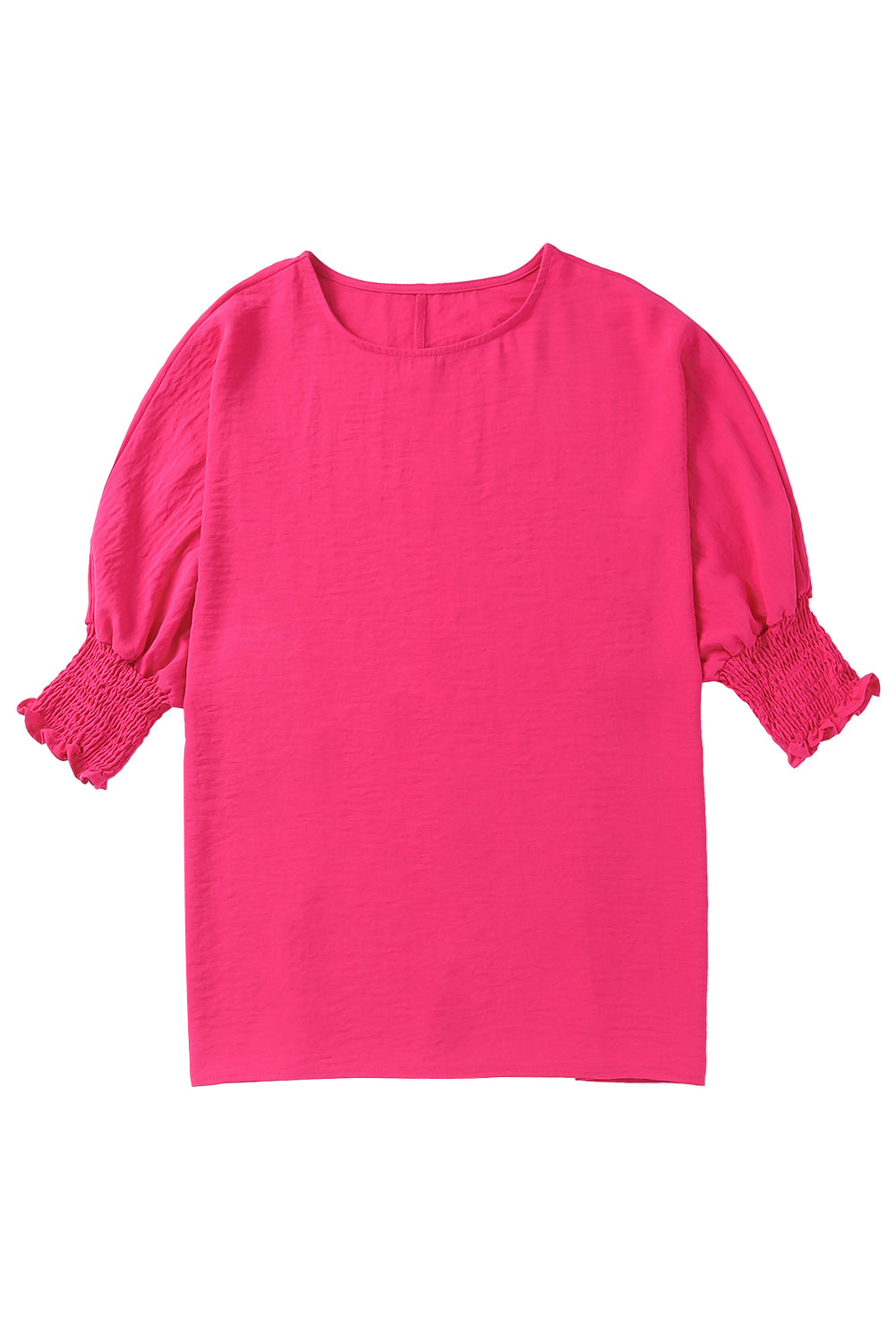 Apricot Solid Casual Smocked Cuffs Batwing Sleeve Blouse - Cowaa