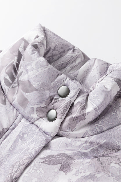 Gray Camo Leaf Print Winter Puffer Vest - Cowaa