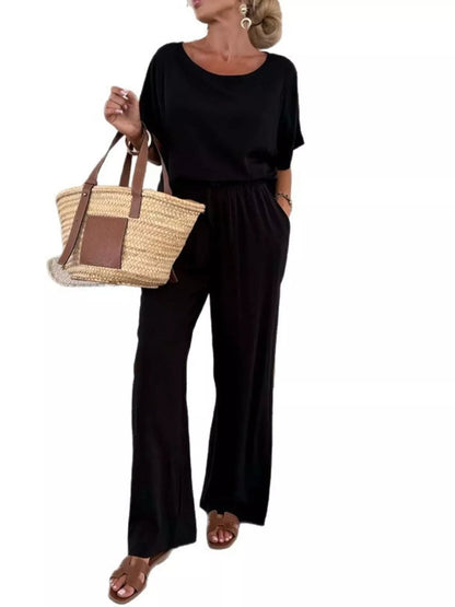 Full Size Casual Loose Round Neck Top and Pants Two-Piece Set Plus Size.