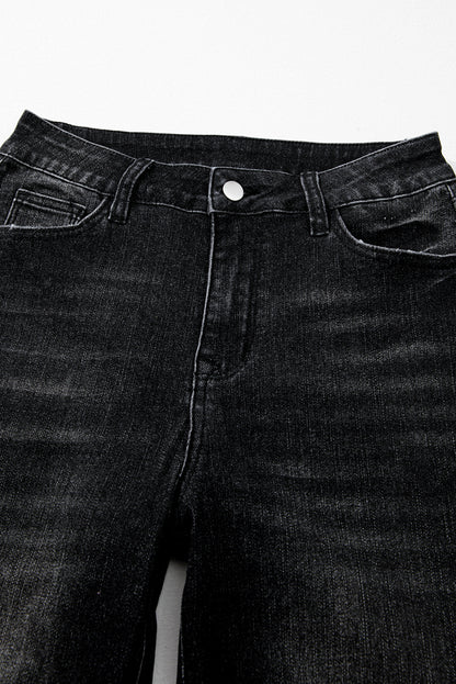 Sail Blue Mineral Wash Raw Hem High Waist Flared Jeans - Cowaa
