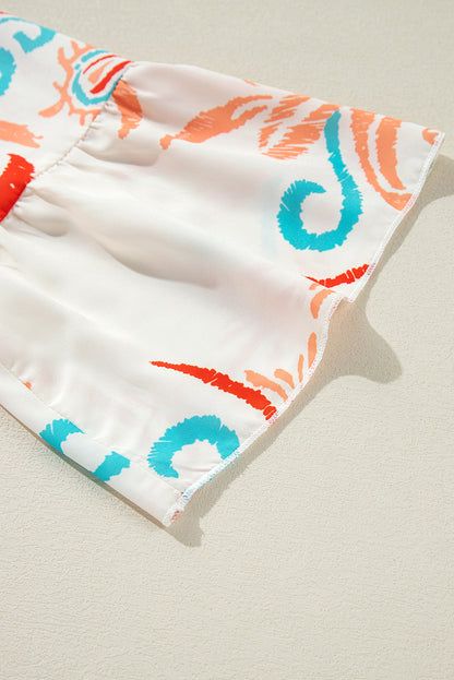 White Ethnic Print Boho Button Tiered Mini Dress - Cowaa