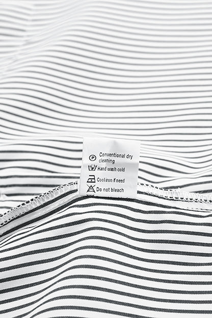 Black Striped Casual Shirred Cuffs Shirt - Cowaa
