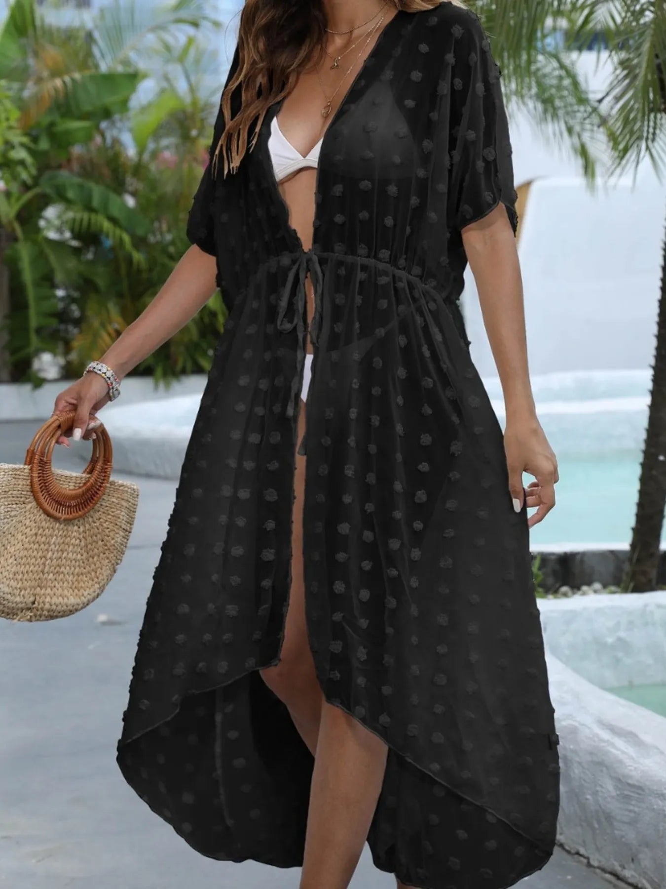 Swiss Dot Sheer Beach Cover Up Maxi Dress.