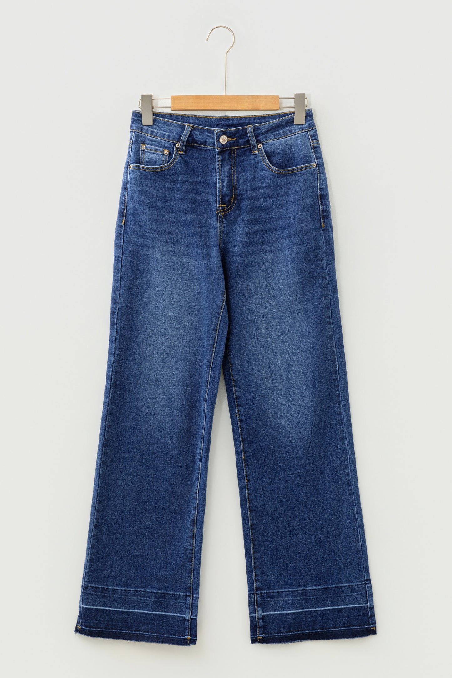 Real Teal Raw Hem Unique Cuffs Straight High Rise Loose Jeans - Cowaa