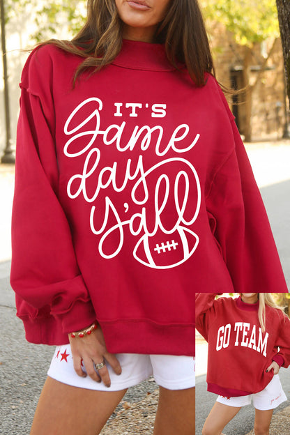 Racing Red Game Day Slogan Double Side Printed Reversible Baggy Sweatshirt