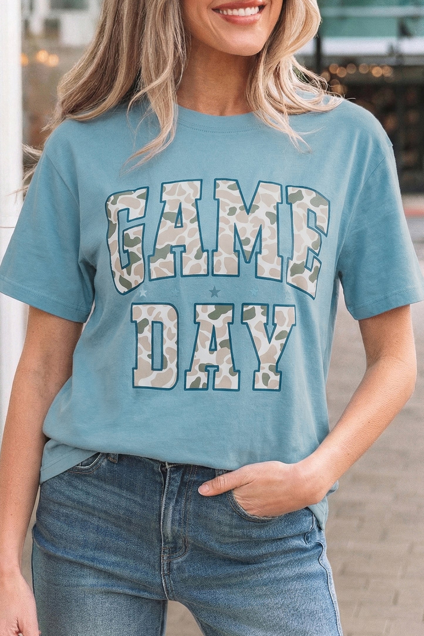 Stone Blue Camo GAME DAY Graphic T Shirt