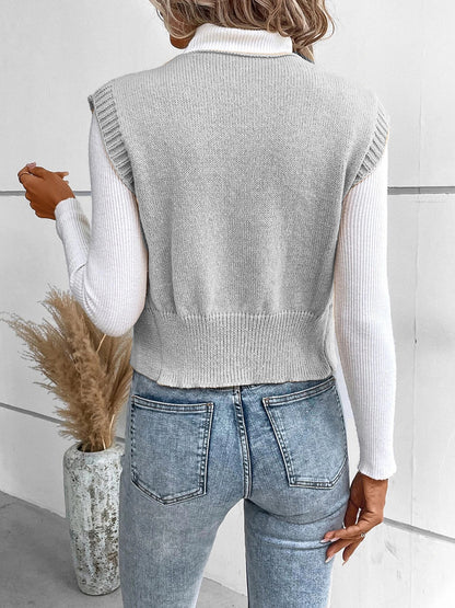 Full Size Button Up V-Neck Sweater Vest - Cowaa