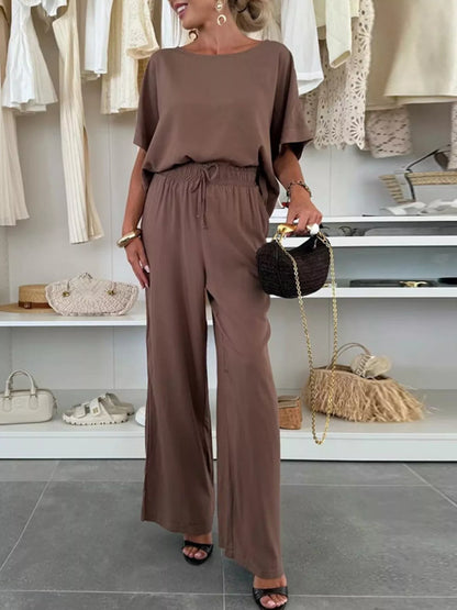 Full Size Casual Loose Round Neck Top and Pants Two-Piece Set Plus Size.