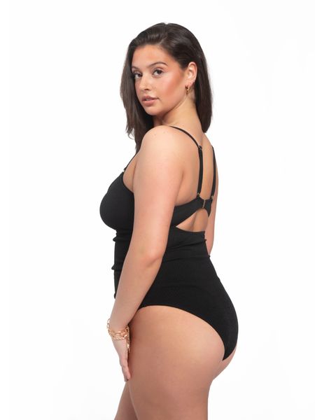 Plus Size Black Ruched One Piece - Cowaa
