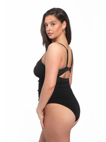 Plus Size Black Ruched One Piece - Cowaa