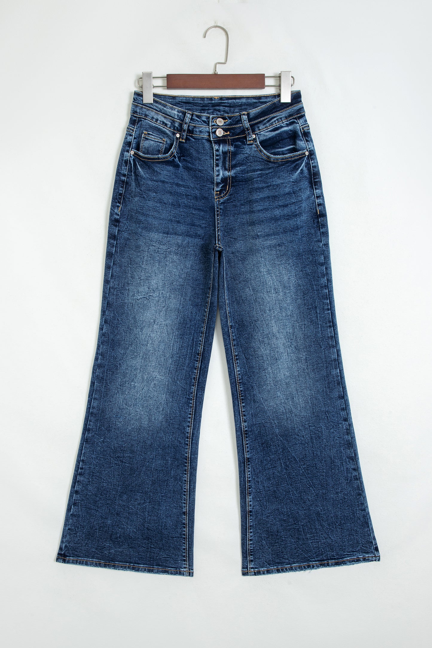 Sail Blue Acid Wash Pocket Detail Flare Jeans
