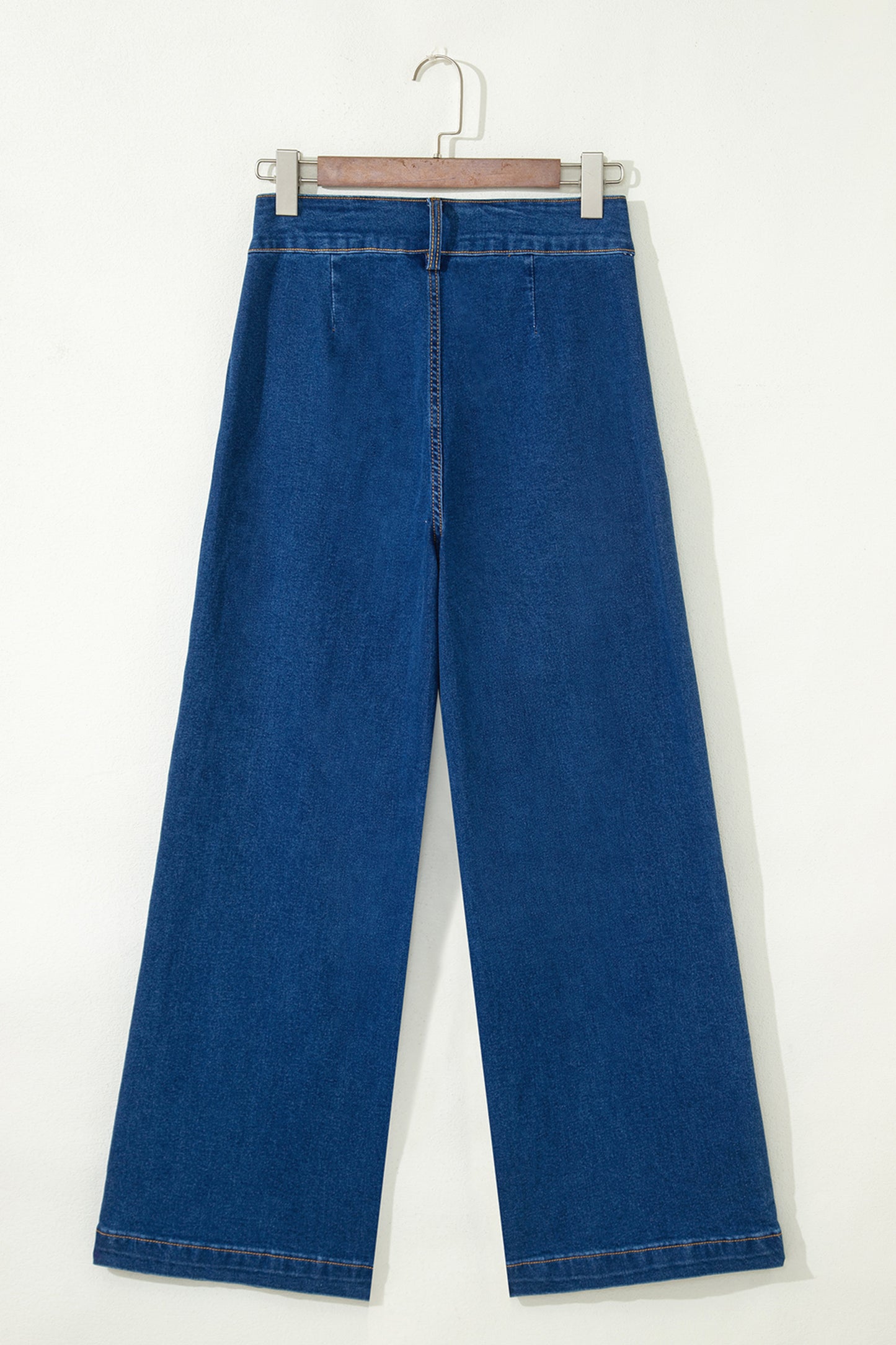 Sail Blue Hardware Decor Patched Pockets Wide Leg Denim Pants